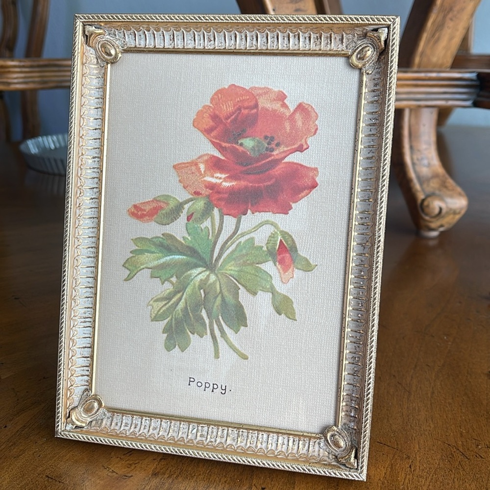 Vintage Gold Plated 5x7 photo frame with poppy art - Picture 7 of 7